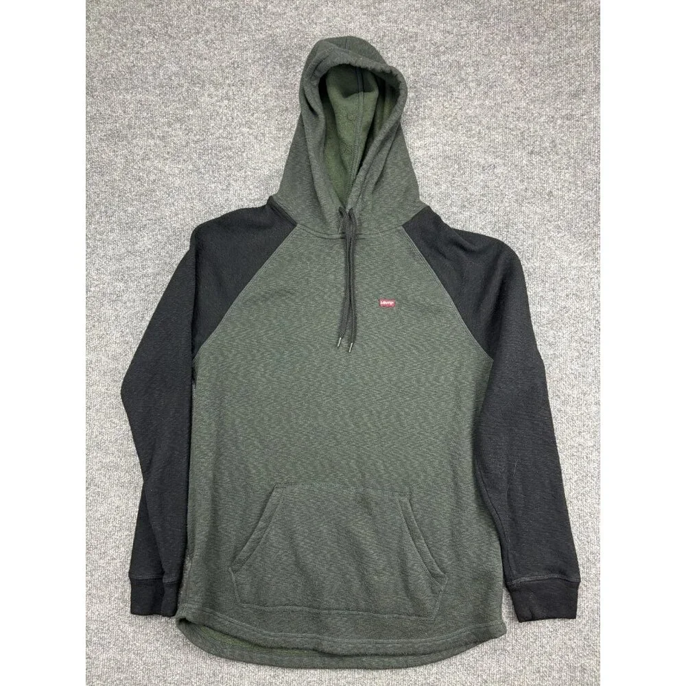 Levis Hoodie Mens Medium Pullover Sweatshirt Kangaroo Pocket Two Tone Green Blac